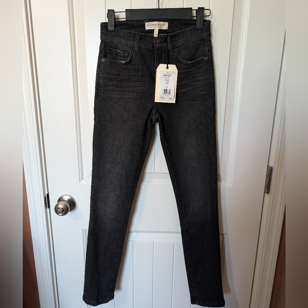 Nwt Current/Elliot The Stiletto Mid Rise Skinny Jean Size 24 Black Nwts